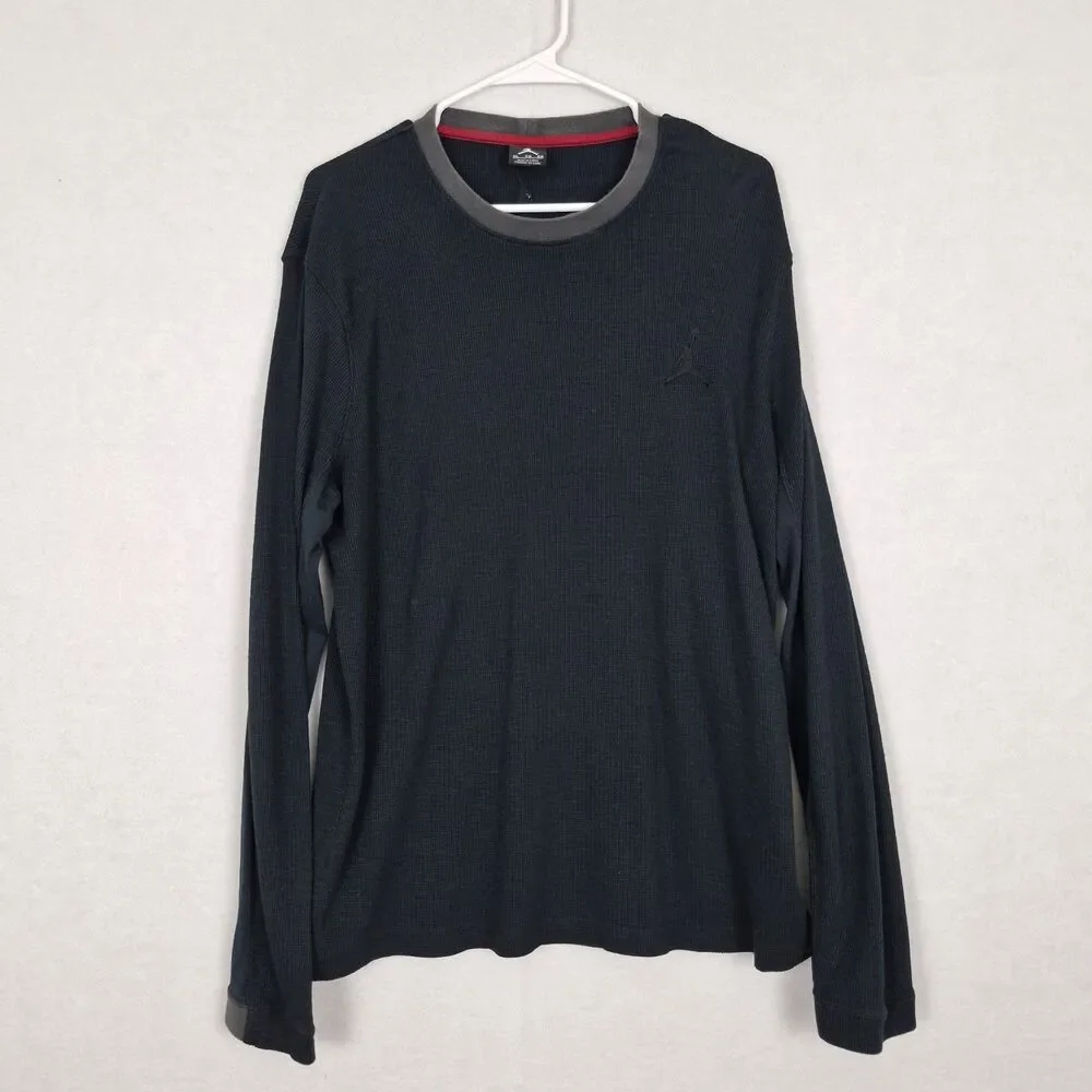 Jordan Embroidered Jumpman Waffle Black Knit T-Shirt Mens XL Long Sleeve Comfort